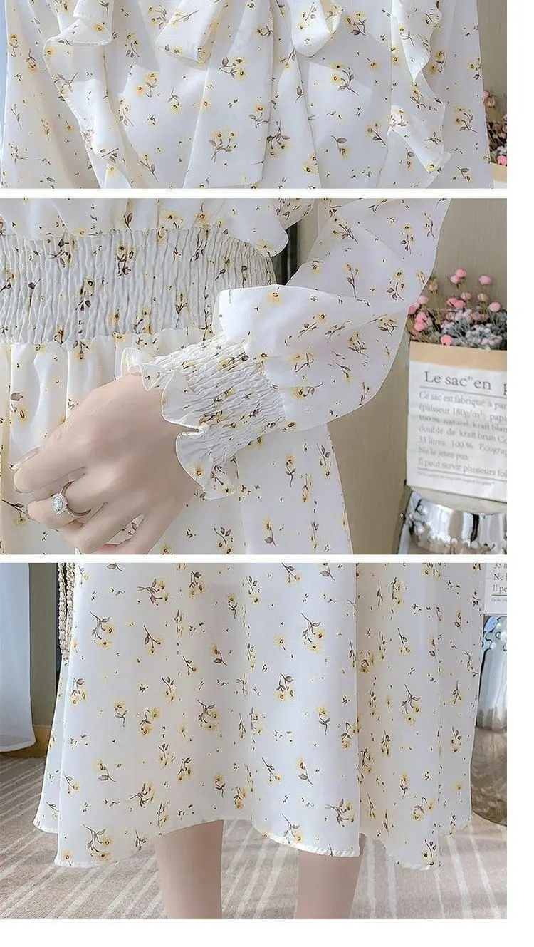 French Floral Dress for Women Spring New Goddess Style Korean Style Soft Wind Waist Slimming Date Chiffon Long Skirt — feature 19