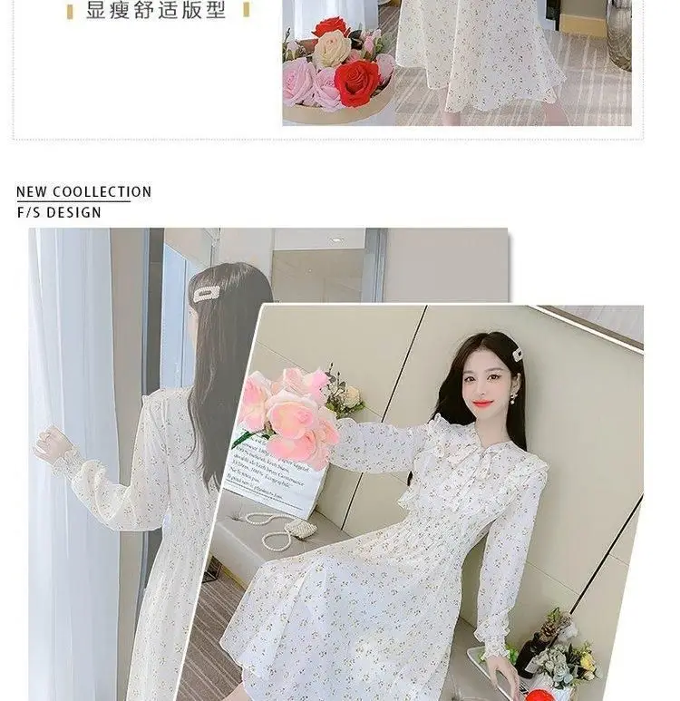 French Floral Dress for Women Spring New Goddess Style Korean Style Soft Wind Waist Slimming Date Chiffon Long Skirt — feature 4