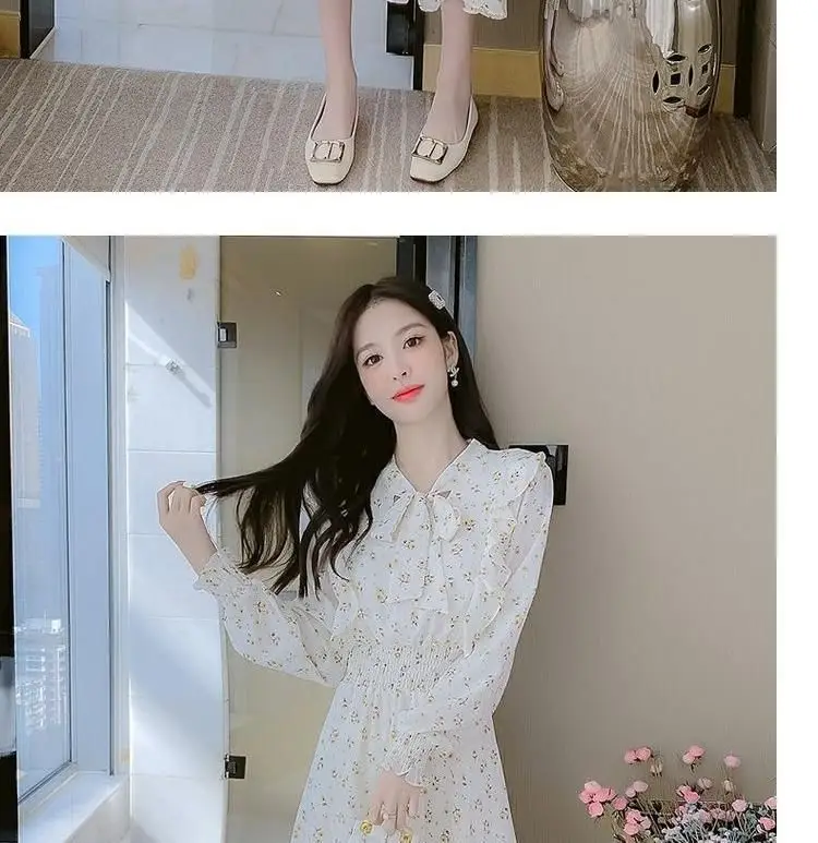 French Floral Dress for Women Spring New Goddess Style Korean Style Soft Wind Waist Slimming Date Chiffon Long Skirt — feature 8
