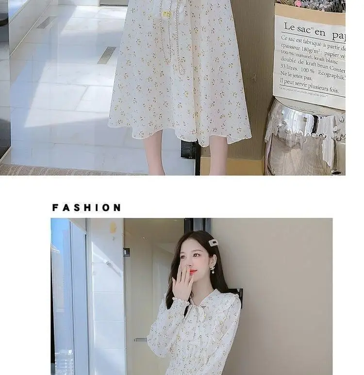 French Floral Dress for Women Spring New Goddess Style Korean Style Soft Wind Waist Slimming Date Chiffon Long Skirt — feature 9