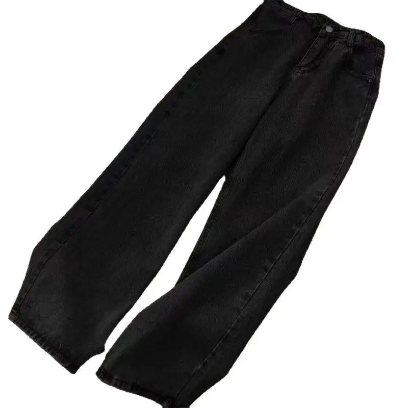 Wholesale Straight-Leg High-Waisted Jeans for Female Students, New Korean Style Loose Retro Wide-Leg Bf Hyuna Style Floor-Length Pants