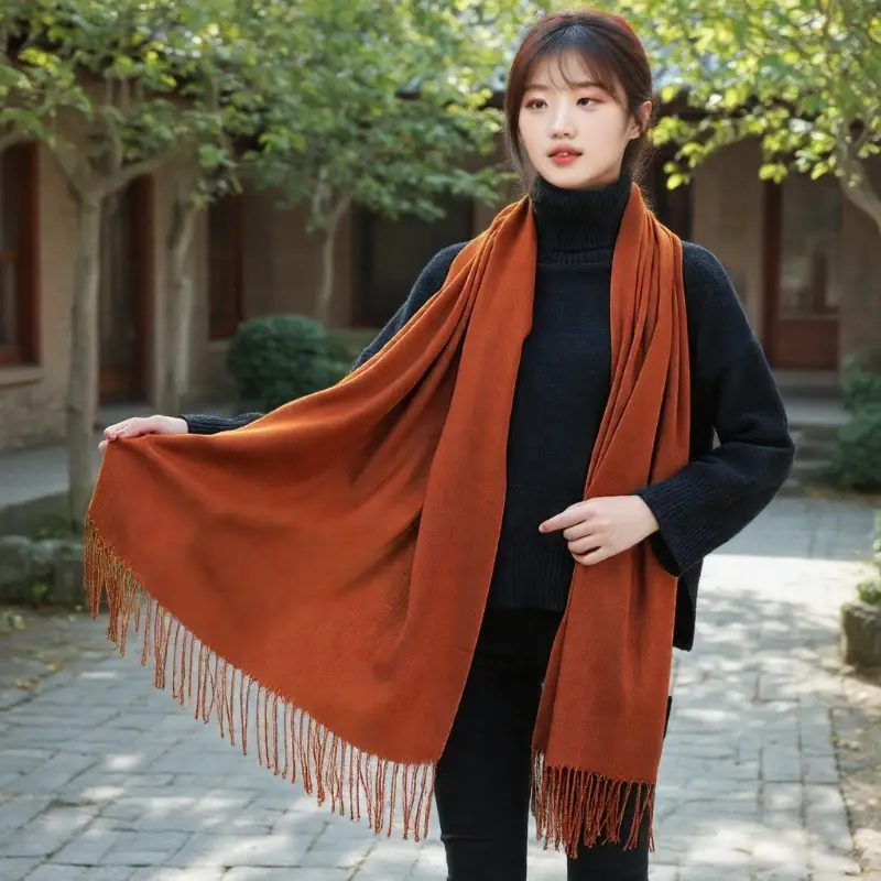 2026 Autumn/Winter Cashmere Gift Red Scarf with Logo, Annual Meeting Red Scarf, Shawl, Neck Warmer with Printed Text and Embroidery Wholesale