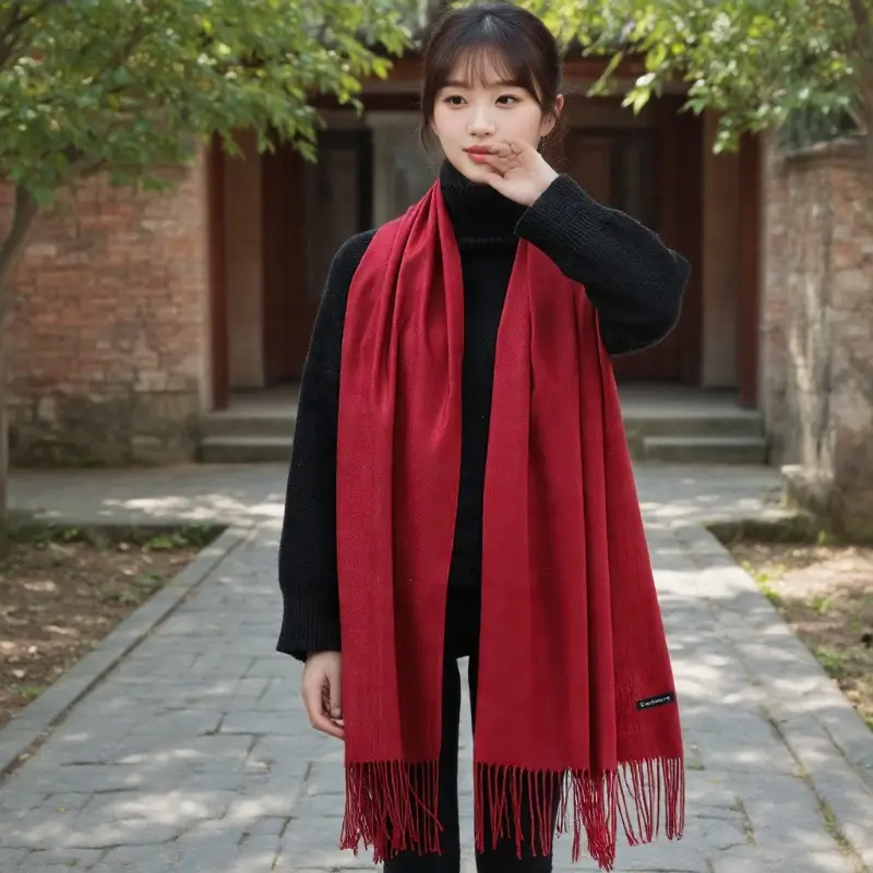 2026 Autumn/Winter Cashmere Gift Red Scarf with Logo, Annual Meeting Red Scarf, Shawl, Neck Warmer with Printed Text and Embroidery Wholesale