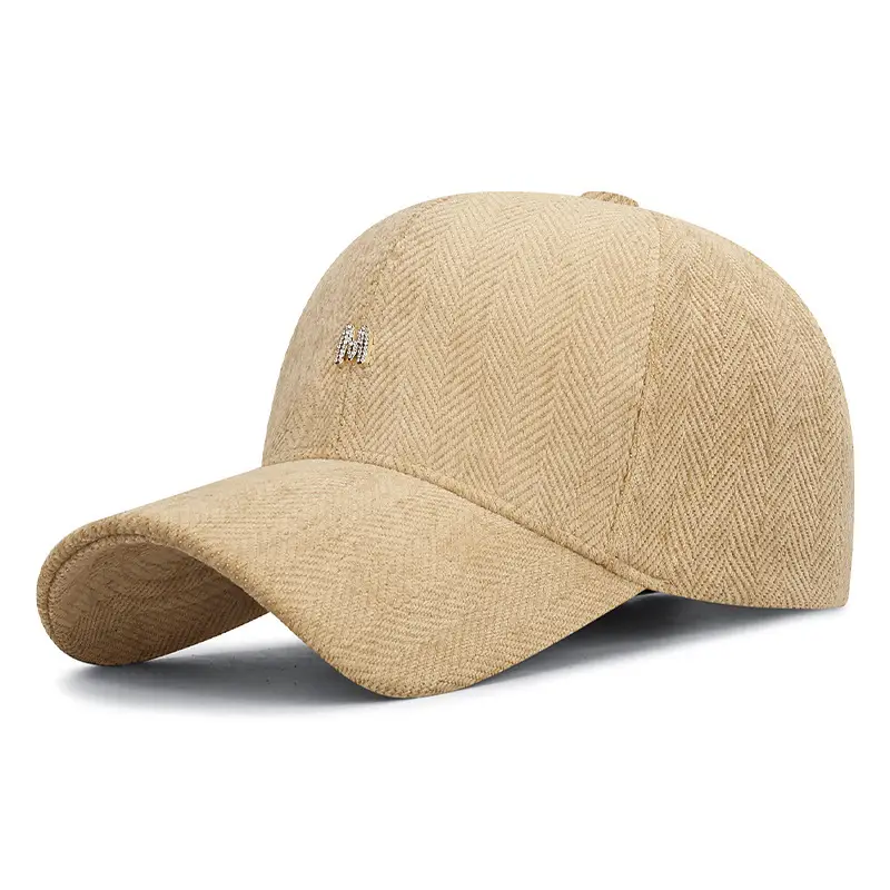 Men Grey Herringbone Baseball Cap with Logo - Image 3