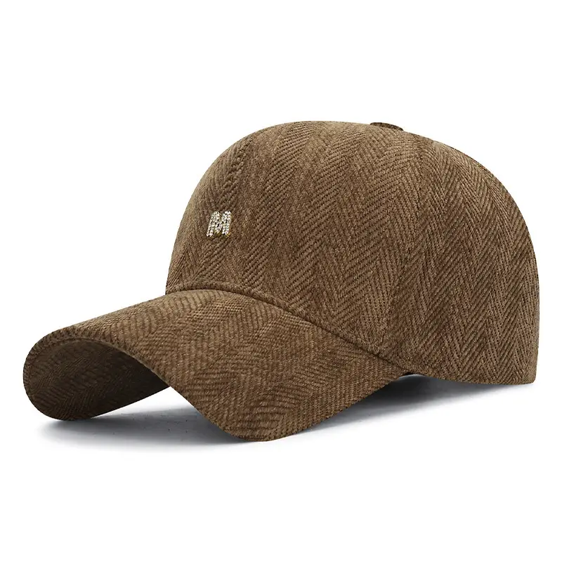 Men Grey Herringbone Baseball Cap with Logo - Image 4