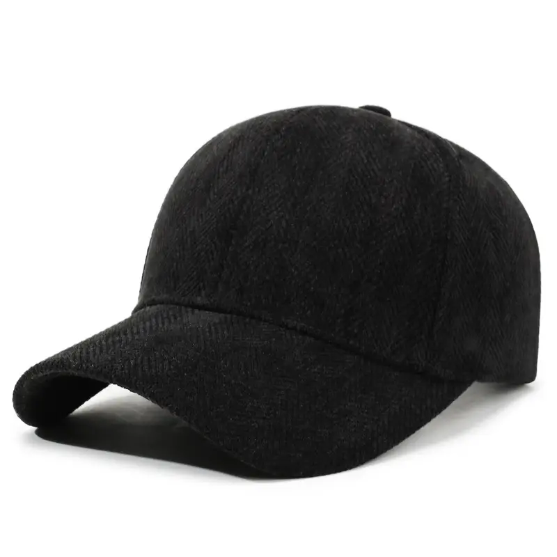 Men's Black Herringbone Cap Small Thickened British Peaked - Image 2