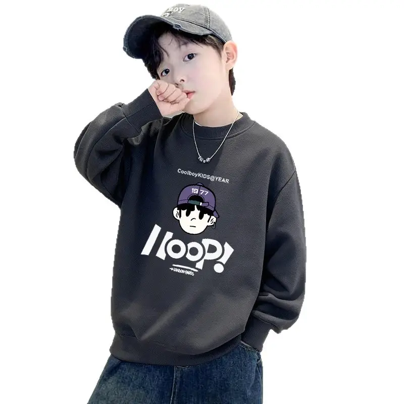 Kids Long Sleeve Sweatshirt Black Fleece Spring Autumn - Image 17