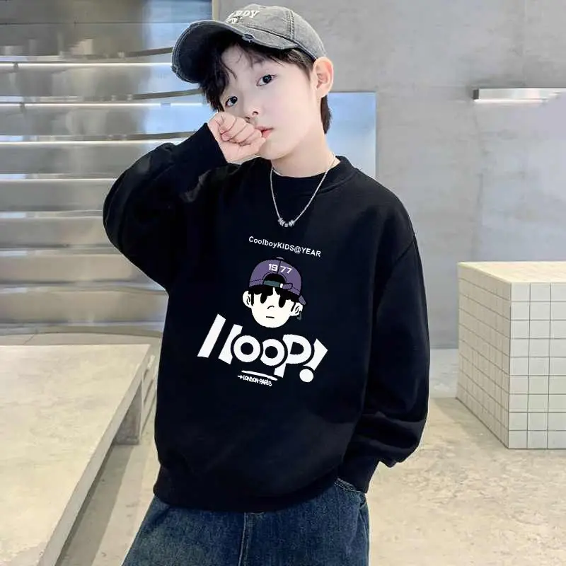 Kids Long Sleeve Sweatshirt Black Fleece Spring Autumn — feature 1
