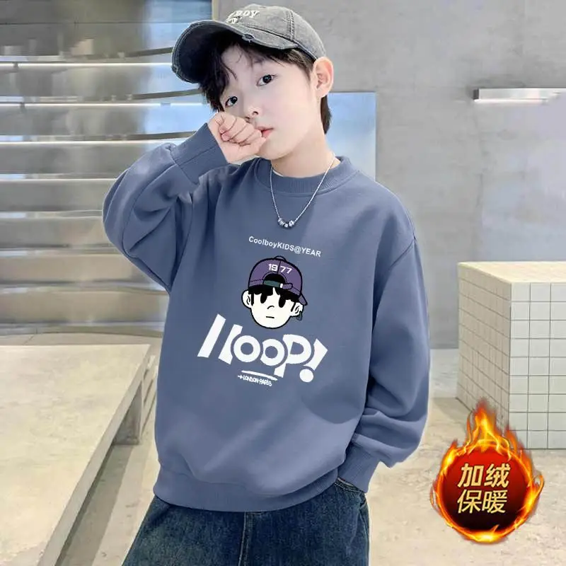 Kids Long Sleeve Sweatshirt Black Fleece Spring Autumn - Image 11