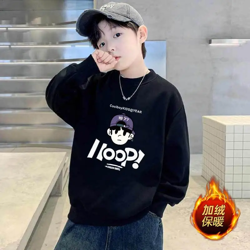 Kids Long Sleeve Sweatshirt Black Fleece Spring Autumn - Image 12
