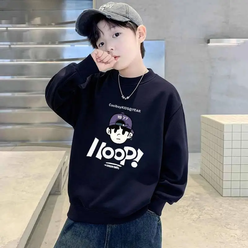 Kids Long Sleeve Sweatshirt Black Fleece Spring Autumn - Image 2