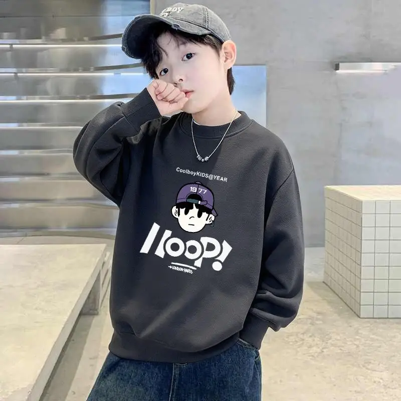 Kids Long Sleeve Sweatshirt Black Fleece Spring Autumn - Image 3
