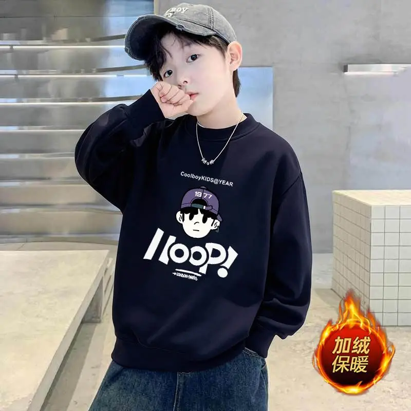 Kids Long Sleeve Sweatshirt Black Fleece Spring Autumn - Image 8