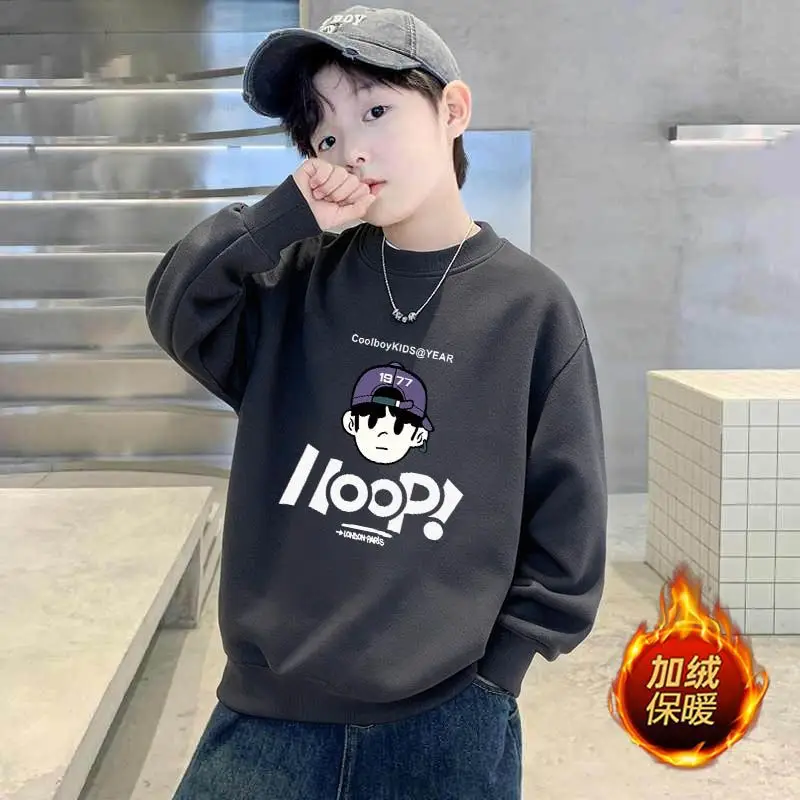 Kids Long Sleeve Sweatshirt Black Fleece Spring Autumn - Image 9