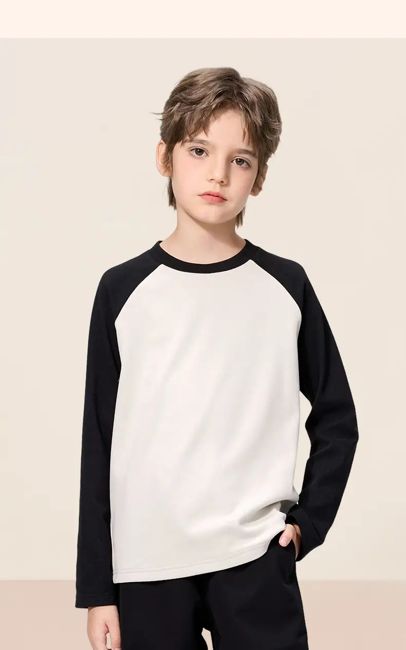 Boys Thermal Long Sleeve T-Shirt Cream Navy 7A — feature 18