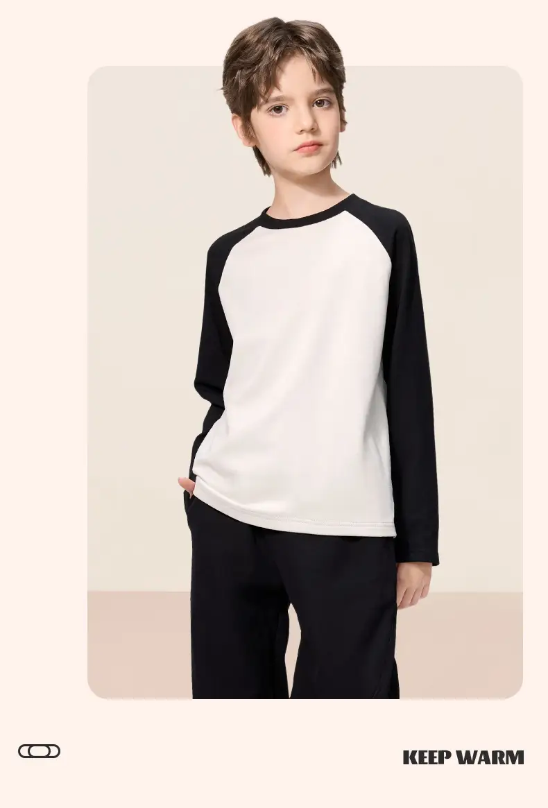 Boys Thermal Long Sleeve T-Shirt Cream Navy 7A — feature 20