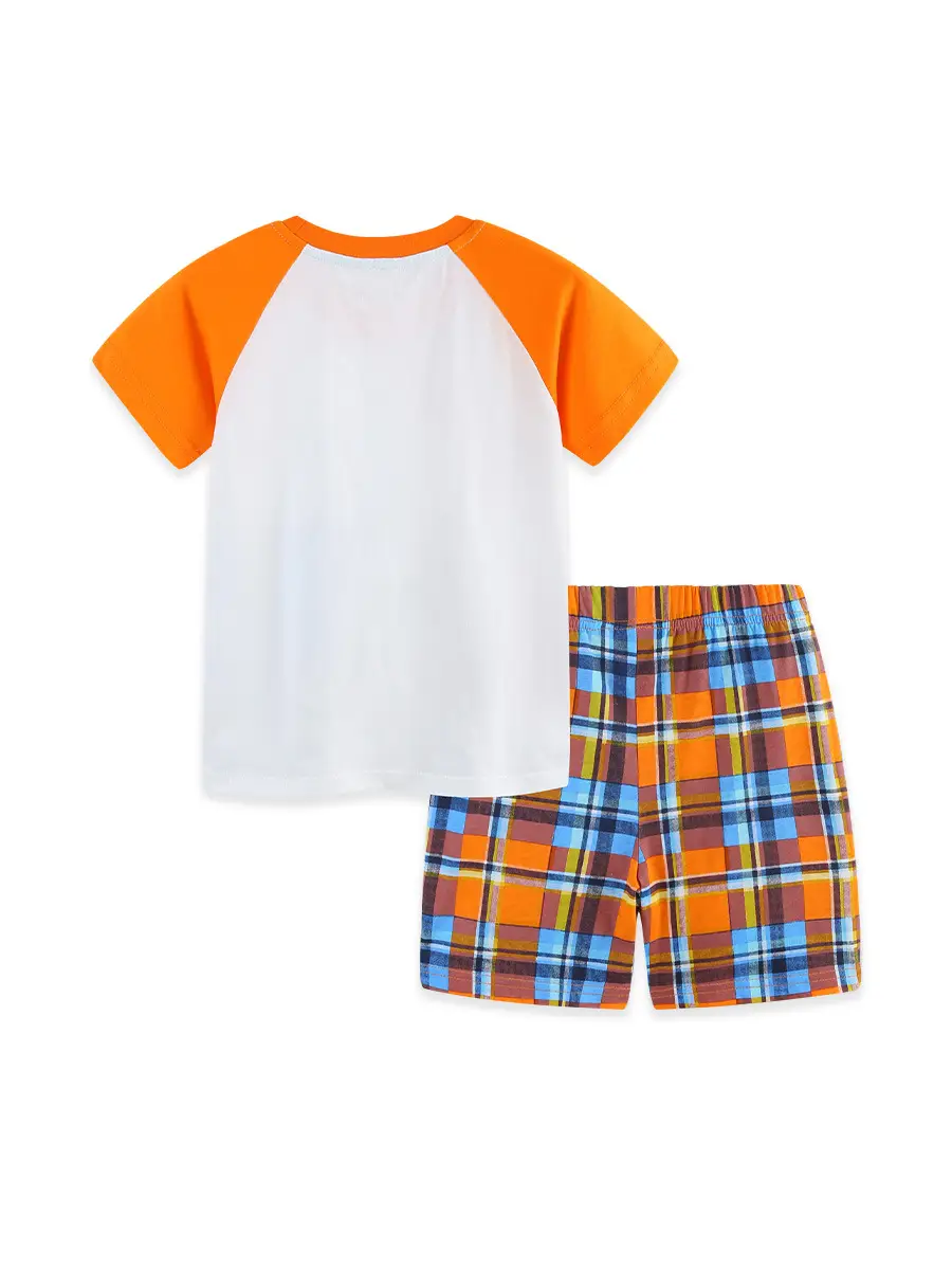 Boys Cartoon Animal T-Shirt Orange White 2-Piece Set