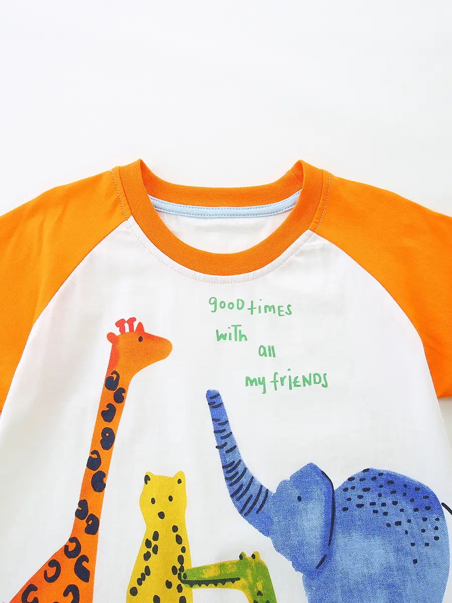 Boys Cartoon Animal T-Shirt Orange White 2-Piece Set