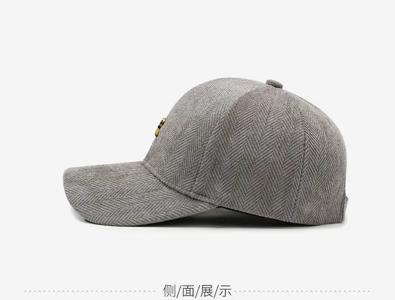 Gray Herringbone Baseball Cap with Gold R Logo — feature 10