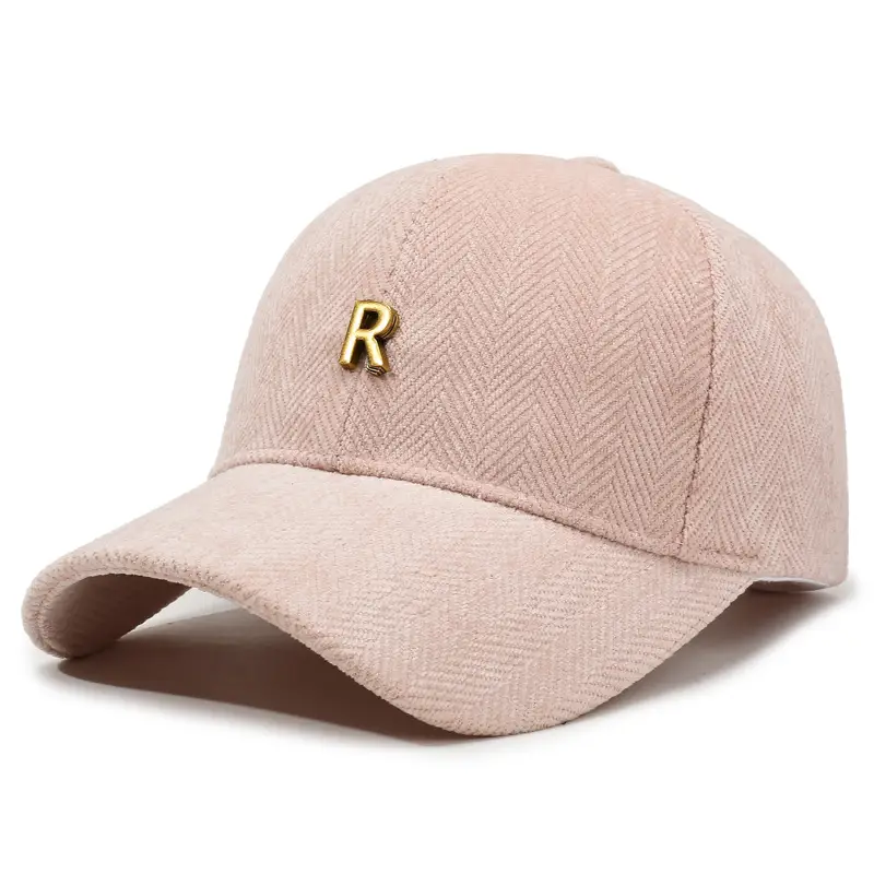 Gray Herringbone Baseball Cap with Gold R Logo