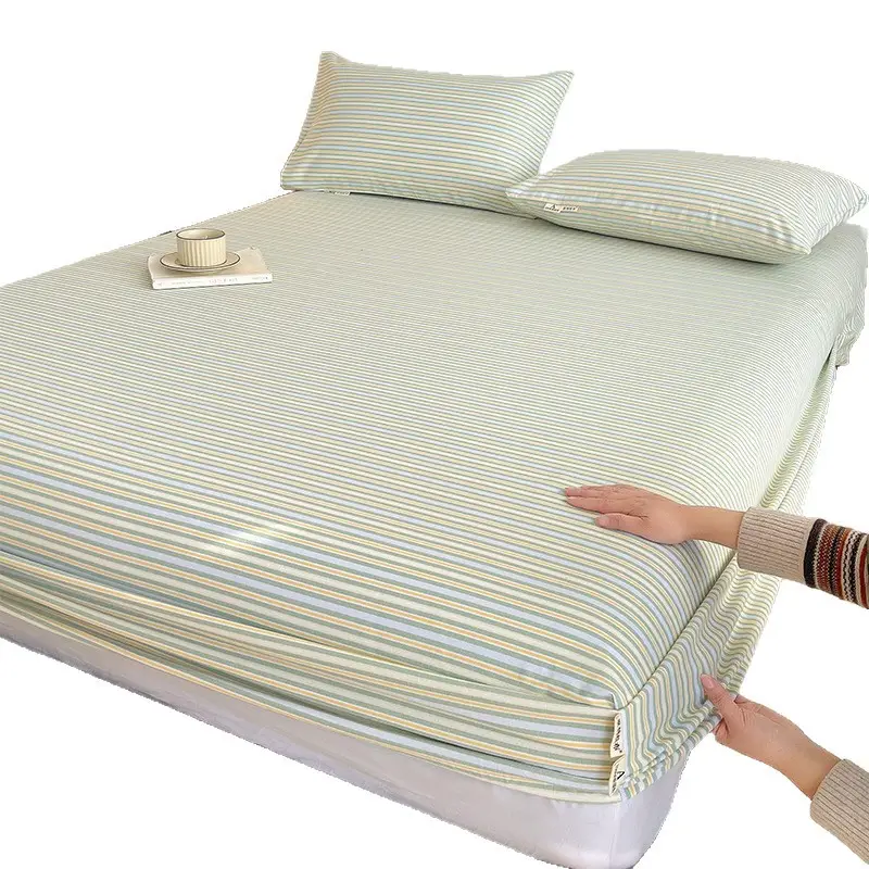 100% Pure Cotton Old Coarse Cloth Fitted Sheet Single Piece Full Cotton Mattress Protector Dust Cover Non-Slip Bed Sheet Bed Cover Protector