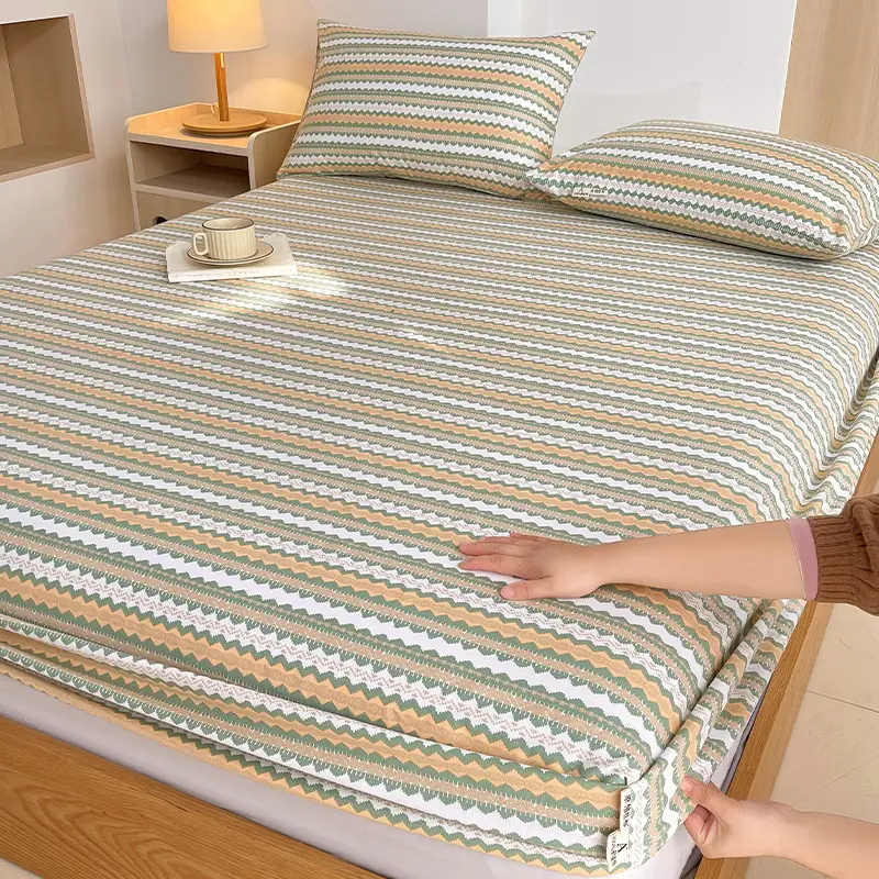 100% Pure Cotton Old Coarse Cloth Fitted Sheet Single Piece Full Cotton Mattress Protector Dust Cover Non-Slip Bed Sheet Bed Cover Protector