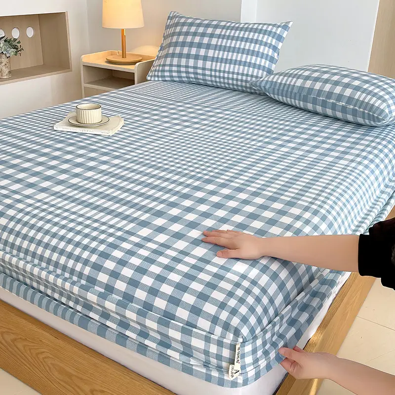 100% Pure Cotton Old Coarse Cloth Fitted Sheet Single Piece Full Cotton Mattress Protector Dust Cover Non-Slip Bed Sheet Bed Cover Protector