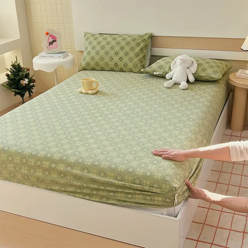 100% Pure Cotton Old Coarse Cloth Fitted Sheet Single Piece Full Cotton Mattress Protector Dust Cover Non-Slip Bed Sheet Bed Cover Protector