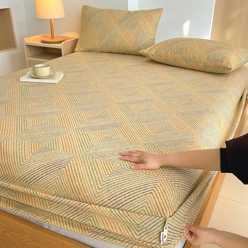 100% Pure Cotton Old Coarse Cloth Fitted Sheet Single Piece Full Cotton Mattress Protector Dust Cover Non-Slip Bed Sheet Bed Cover Protector