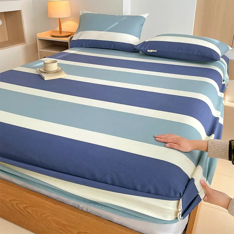 100% Pure Cotton Old Coarse Cloth Fitted Sheet Single Piece Full Cotton Mattress Protector Dust Cover Non-Slip Bed Sheet Bed Cover Protector