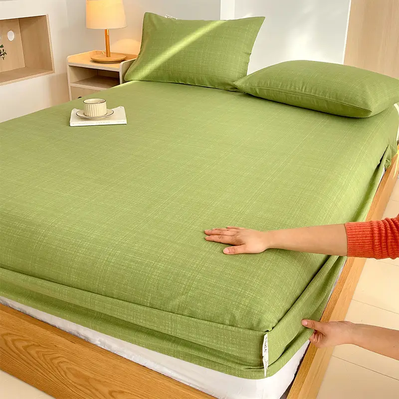 100% Pure Cotton Old Coarse Cloth Fitted Sheet Single Piece Full Cotton Mattress Protector Dust Cover Non-Slip Bed Sheet Bed Cover Protector