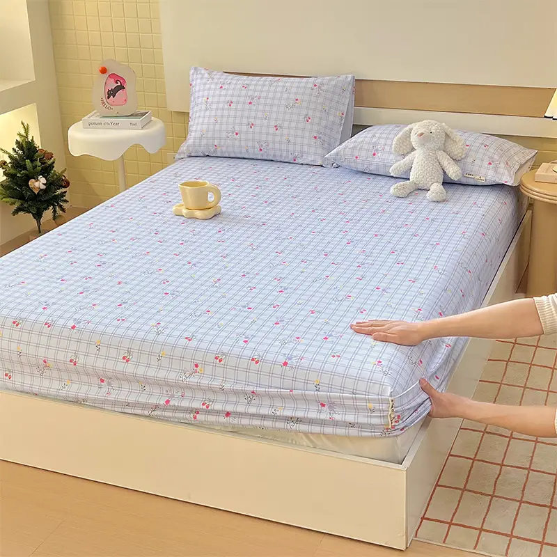 100% Pure Cotton Old Coarse Cloth Fitted Sheet Single Piece Full Cotton Mattress Protector Dust Cover Non-Slip Bed Sheet Bed Cover Protector