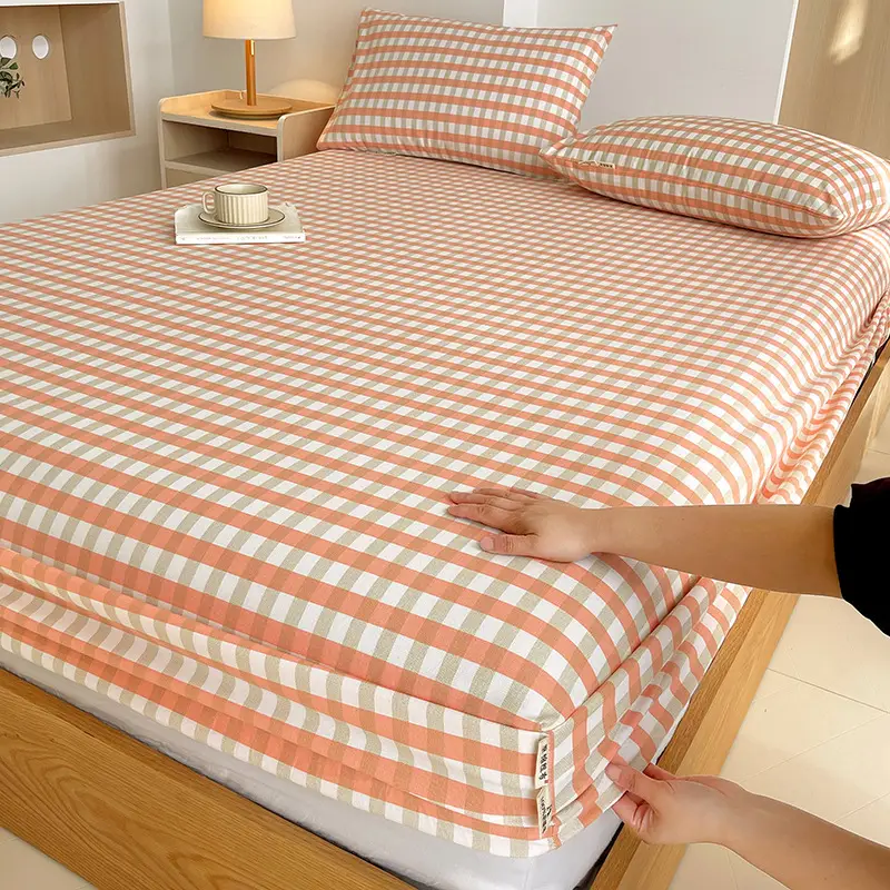 100% Pure Cotton Old Coarse Cloth Fitted Sheet Single Piece Full Cotton Mattress Protector Dust Cover Non-Slip Bed Sheet Bed Cover Protector