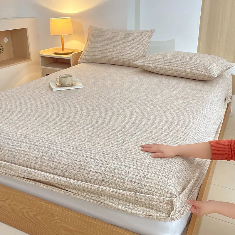 100% Pure Cotton Old Coarse Cloth Fitted Sheet Single Piece Full Cotton Mattress Protector Dust Cover Non-Slip Bed Sheet Bed Cover Protector