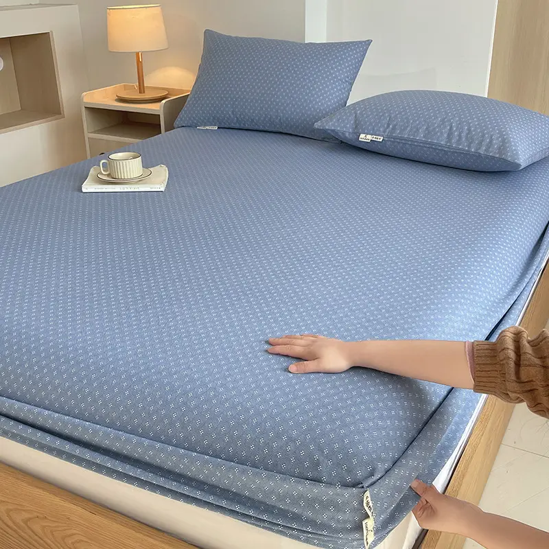 100% Pure Cotton Old Coarse Cloth Fitted Sheet Single Piece Full Cotton Mattress Protector Dust Cover Non-Slip Bed Sheet Bed Cover Protector