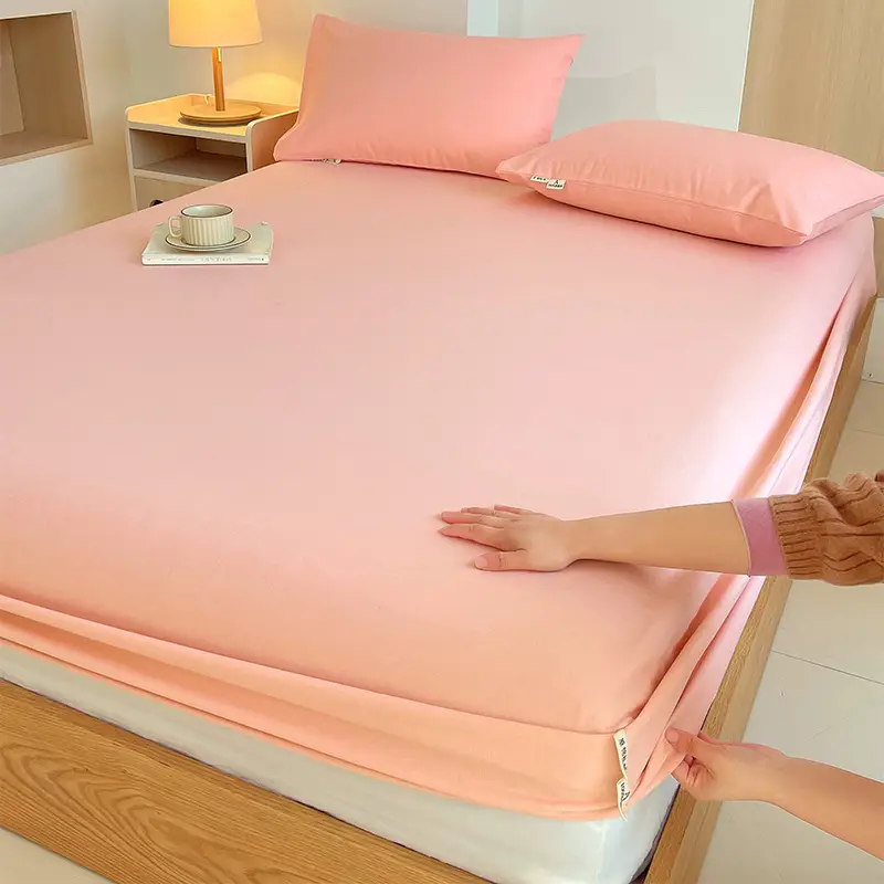 100% Pure Cotton Old Coarse Cloth Fitted Sheet Single Piece Full Cotton Mattress Protector Dust Cover Non-Slip Bed Sheet Bed Cover Protector