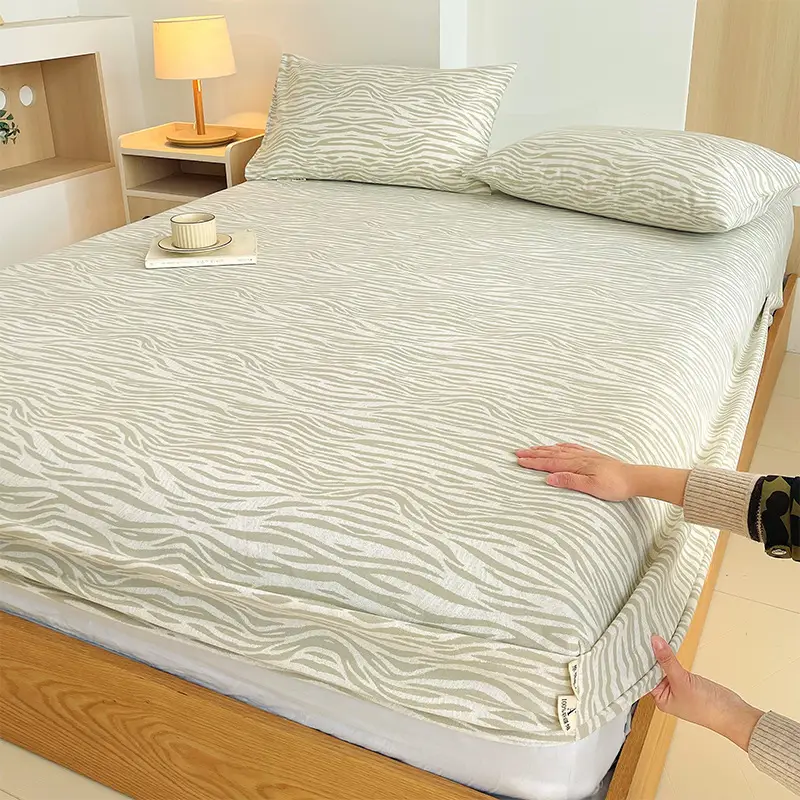 100% Pure Cotton Old Coarse Cloth Fitted Sheet Single Piece Full Cotton Mattress Protector Dust Cover Non-Slip Bed Sheet Bed Cover Protector