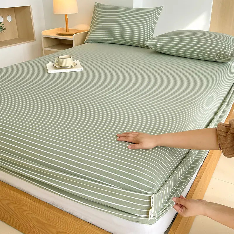100% Pure Cotton Old Coarse Cloth Fitted Sheet Single Piece Full Cotton Mattress Protector Dust Cover Non-Slip Bed Sheet Bed Cover Protector