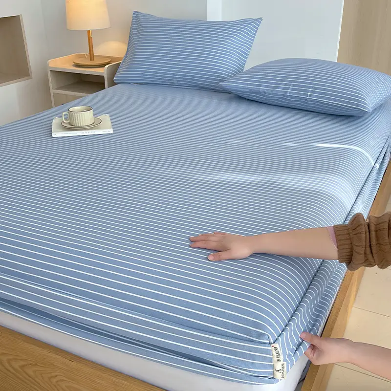 100% Pure Cotton Old Coarse Cloth Fitted Sheet Single Piece Full Cotton Mattress Protector Dust Cover Non-Slip Bed Sheet Bed Cover Protector