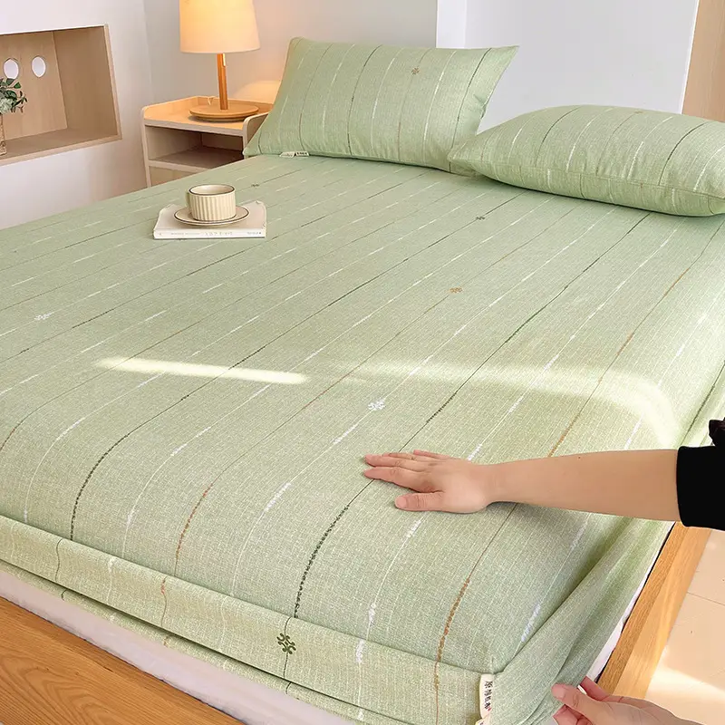 100% Pure Cotton Old Coarse Cloth Fitted Sheet Single Piece Full Cotton Mattress Protector Dust Cover Non-Slip Bed Sheet Bed Cover Protector