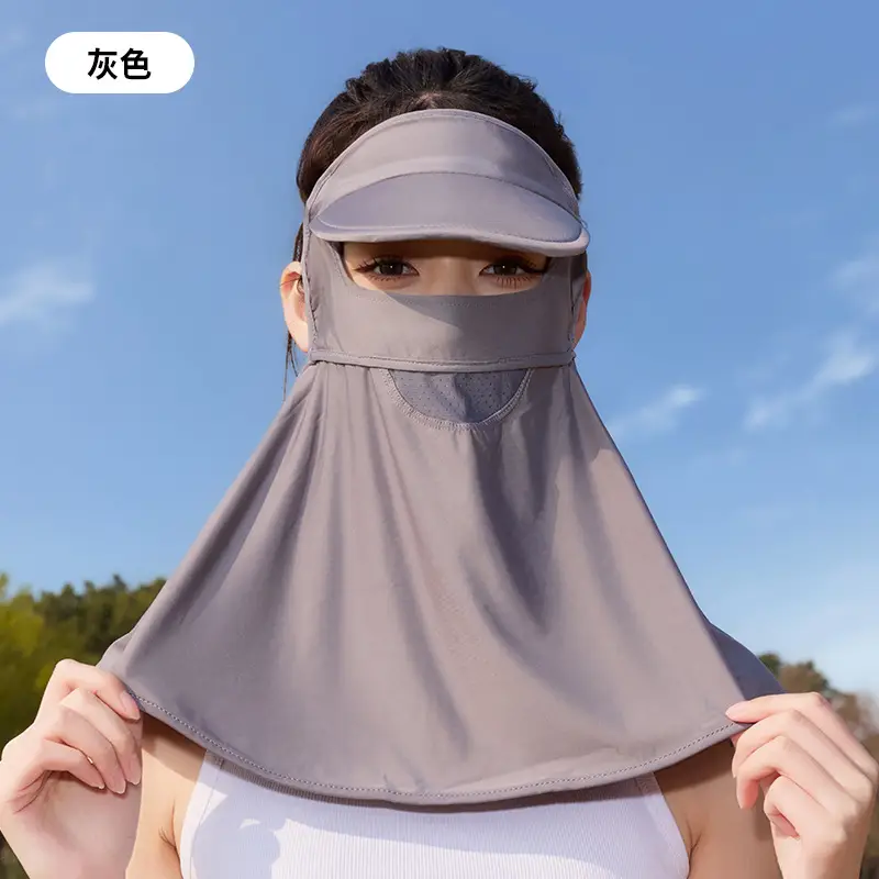 Mask Women's Vinyl Brim Forehead Neck Protector All-In-One Full Face Face Mask Upf1000+ Cycling Ice Silk Sunscreen Mask