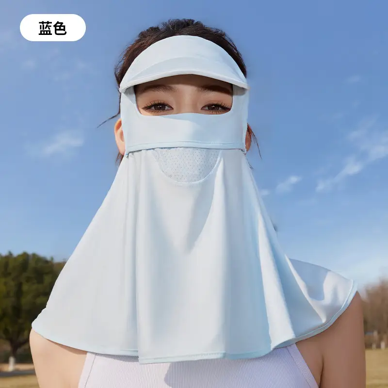 Mask Women's Vinyl Brim Forehead Neck Protector All-In-One Full Face Face Mask Upf1000+ Cycling Ice Silk Sunscreen Mask