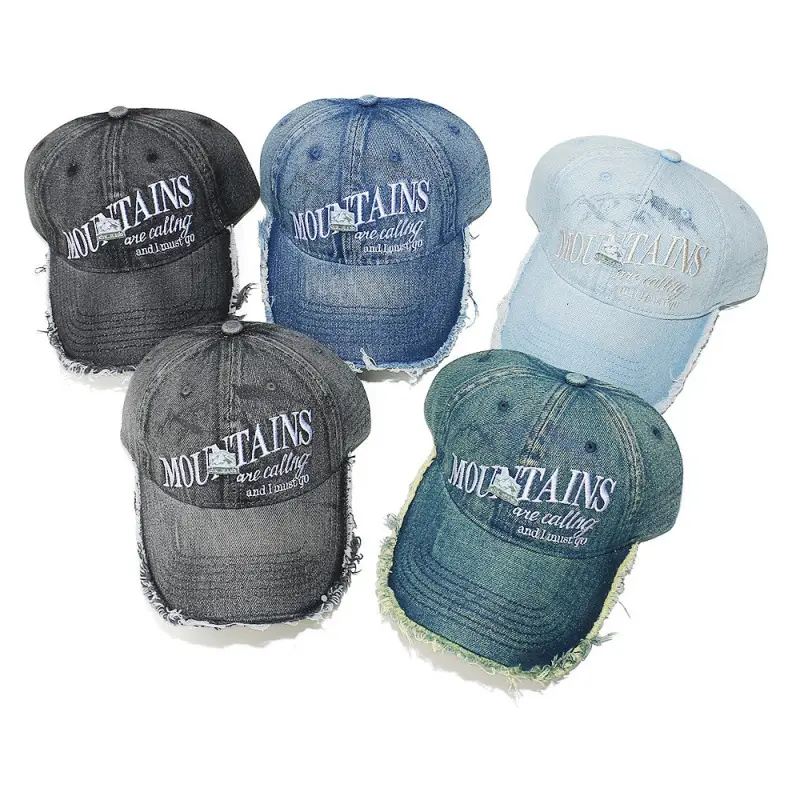 Wash Denim Mountain Letter Baseball Cap for Women - Image 7