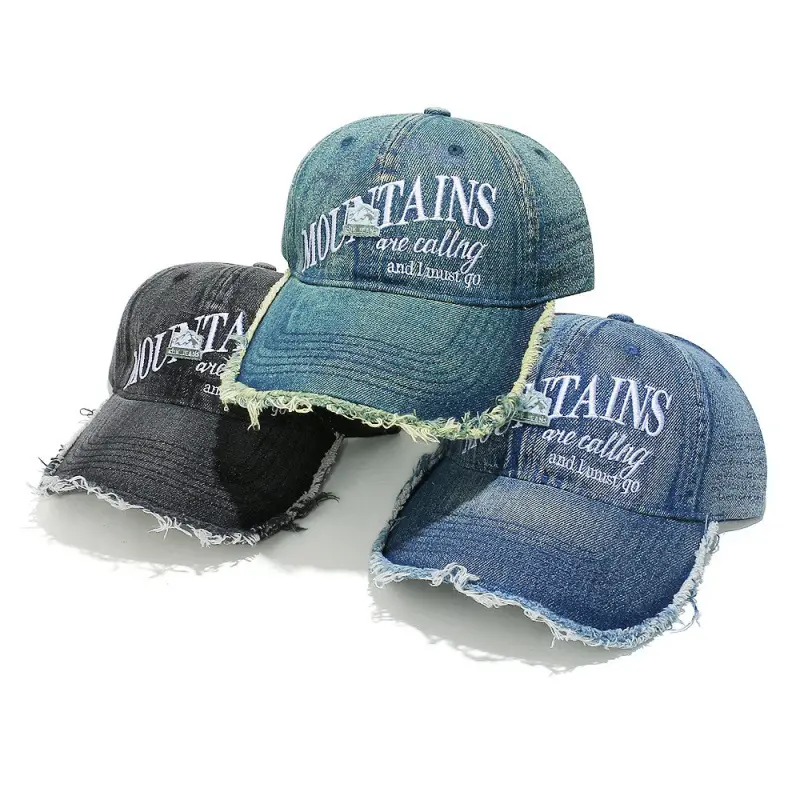 Wash Denim Mountain Letter Baseball Cap for Women - Image 8
