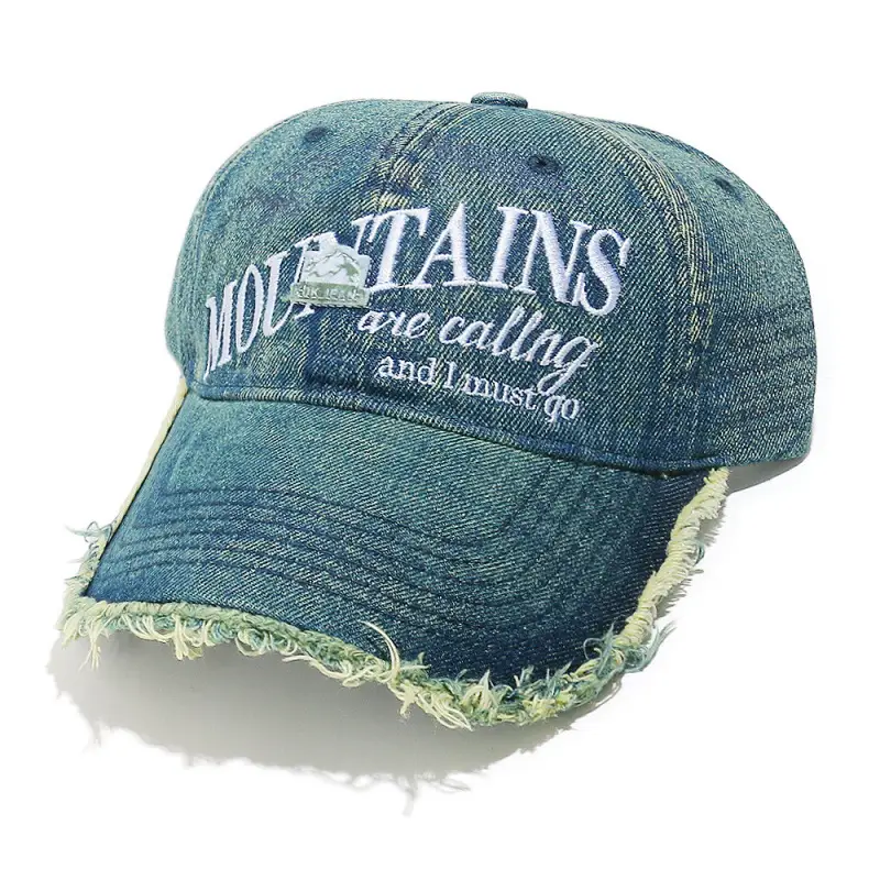 Wash Denim Mountain Letter Baseball Cap for Women - Image 5