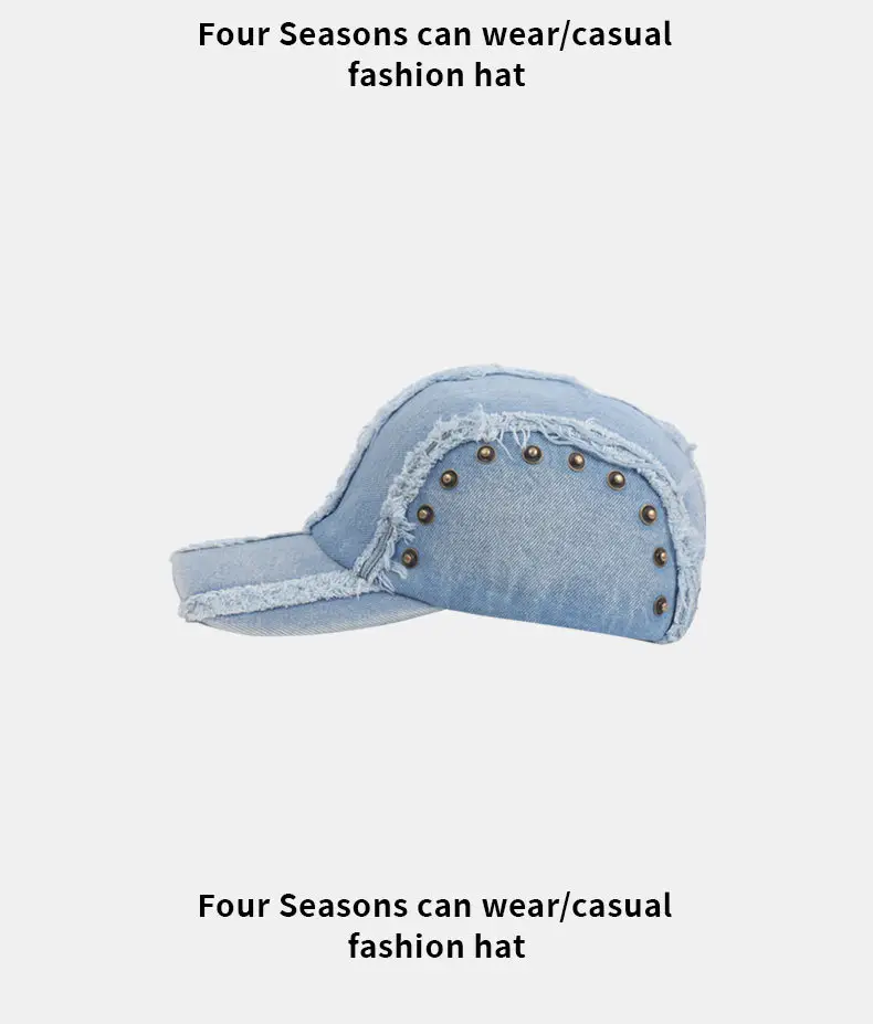 Vintage Washed Denim Cap with Raw Edge & Copper Buckle for Women Men — feature 11