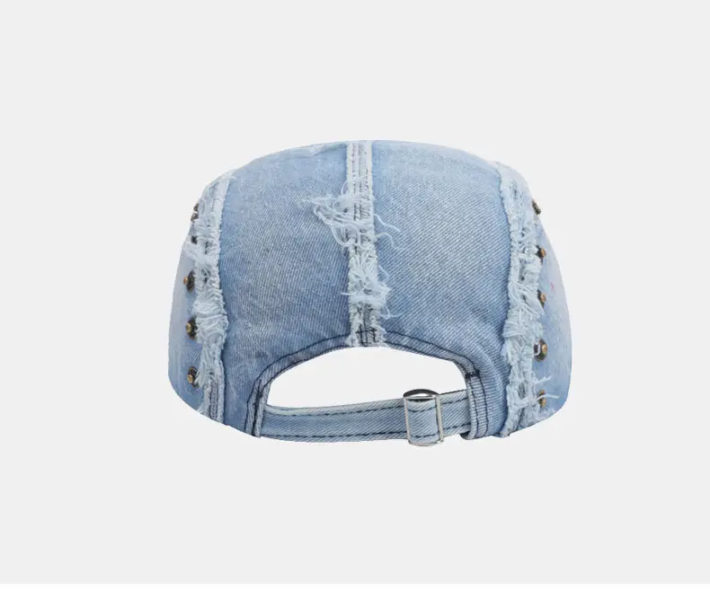 Vintage Washed Denim Cap with Raw Edge & Copper Buckle for Women Men — feature 12