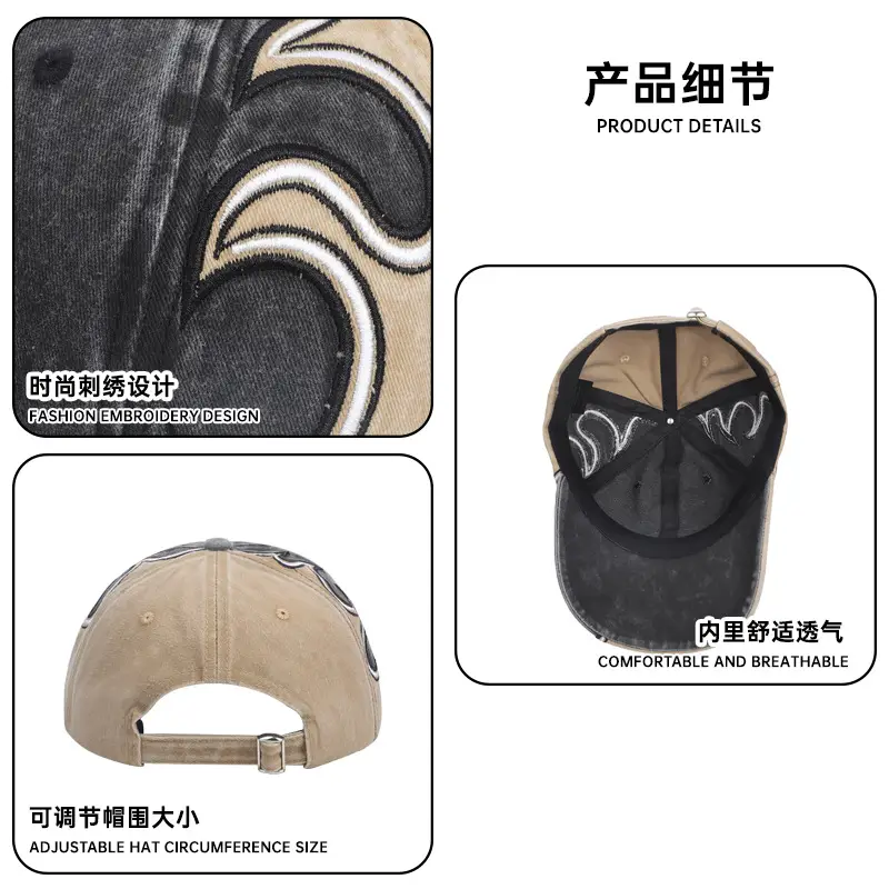 Men Heavy Duty Gray Duckbill Cap with Chinese Embroidery