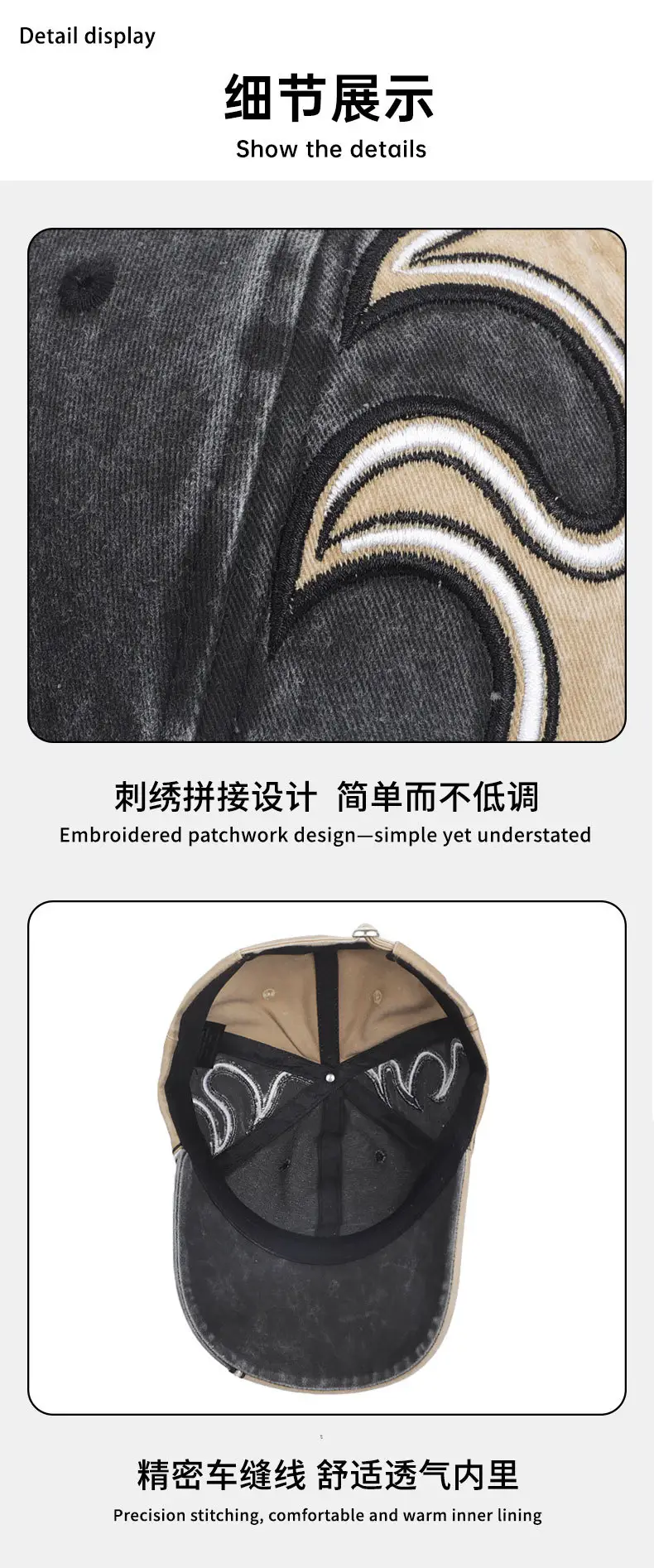 Men Heavy Duty Gray Duckbill Cap with Chinese Embroidery — feature 13