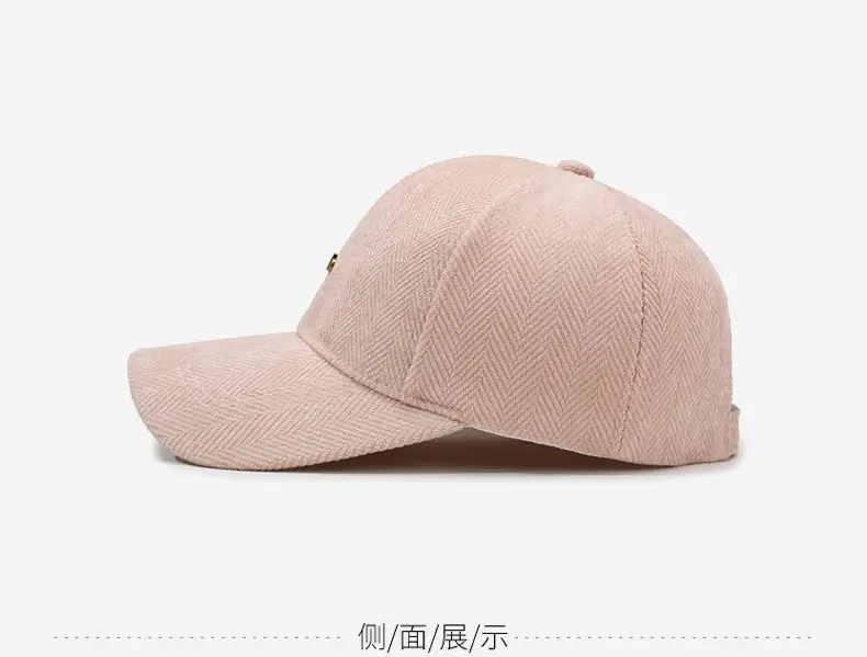Men's Tan Herringbone Baseball Cap with Face Curved Brim — feature 10